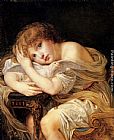 Famous Holding Paintings - 'La Jeune Fille a la colombe' - A young girl holding a dove